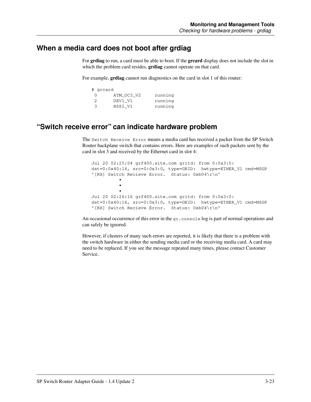 Lucent Technologies 9077 16S, 9077 04S, 9076 manual When a media card does not boot after grdiag 