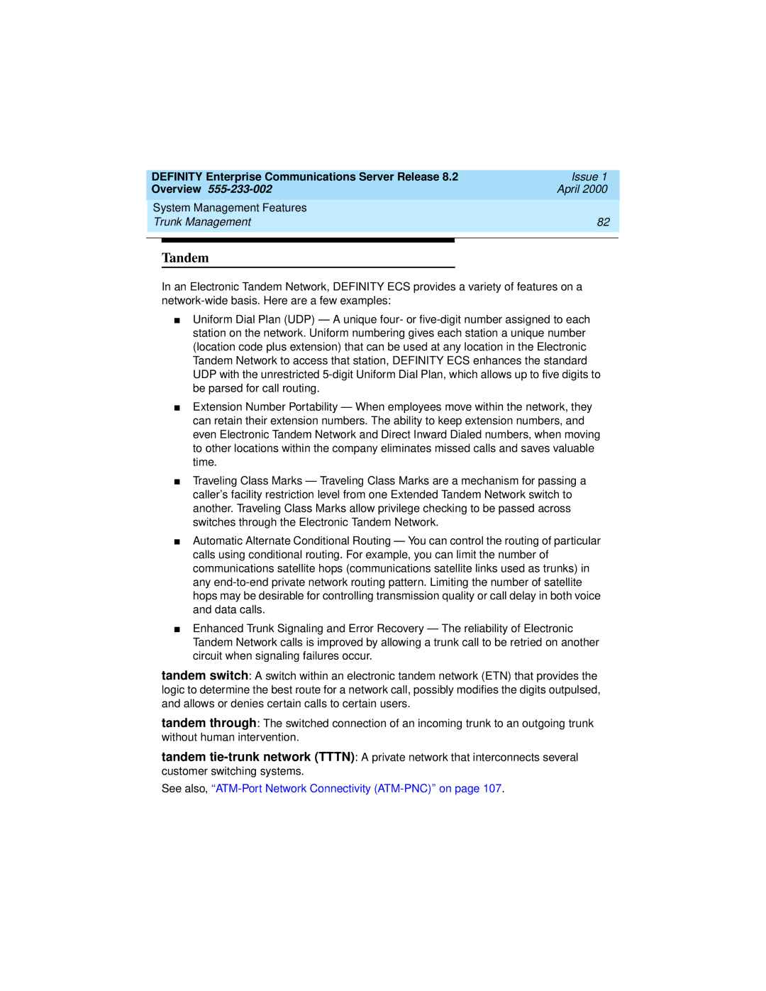 Lucent Technologies 9400, 8400 manual Tandem 