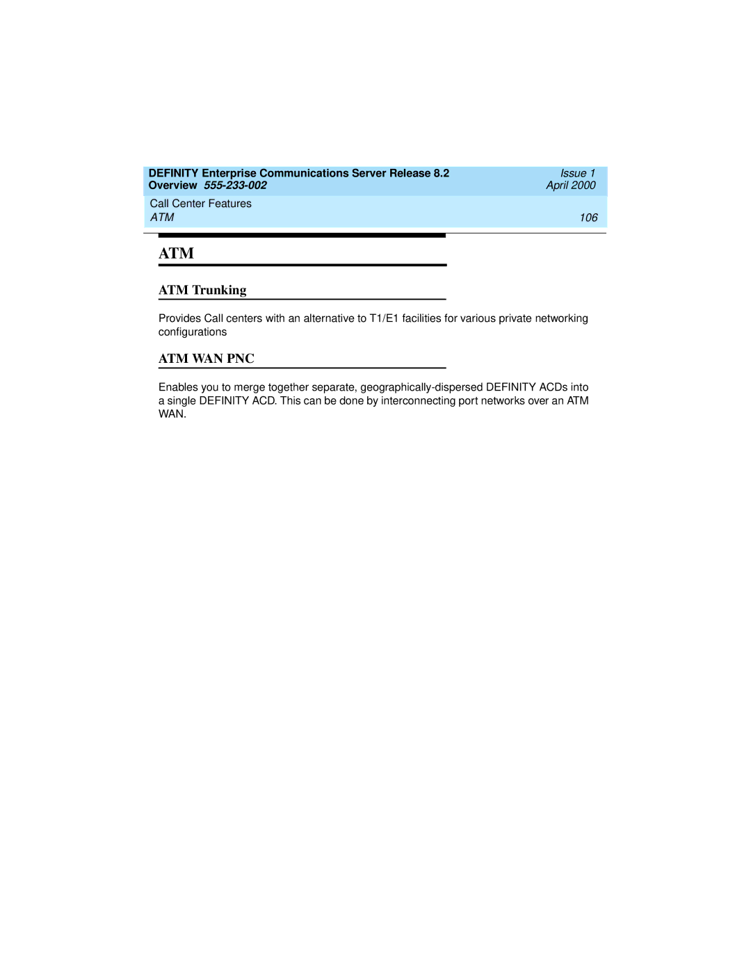 Lucent Technologies 9400, 8400 manual ATM Trunking, 106 