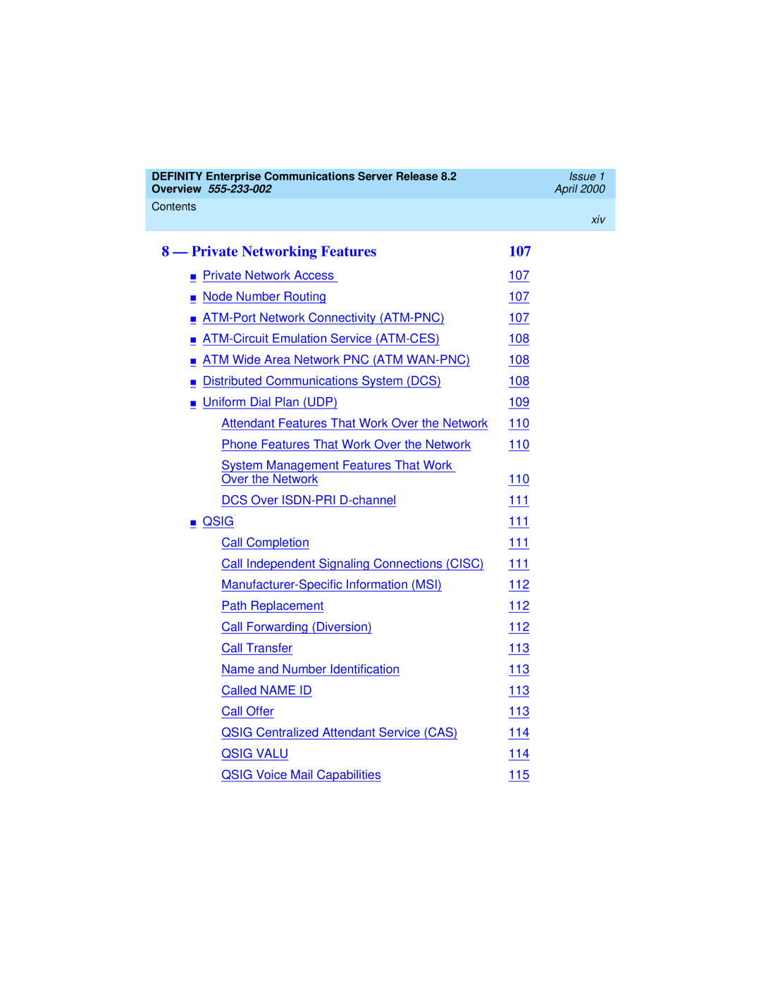 Lucent Technologies 9400, 8400 manual Private Networking Features 107 