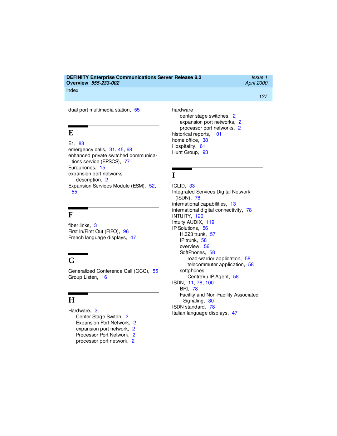 Lucent Technologies 8400, 9400 manual 127 