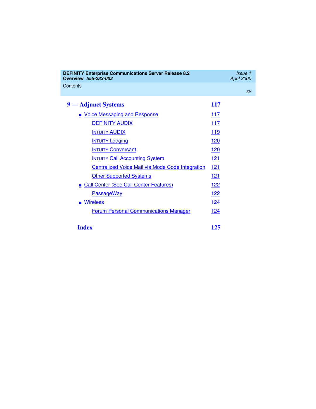 Lucent Technologies 8400, 9400 manual Adjunct Systems 117 