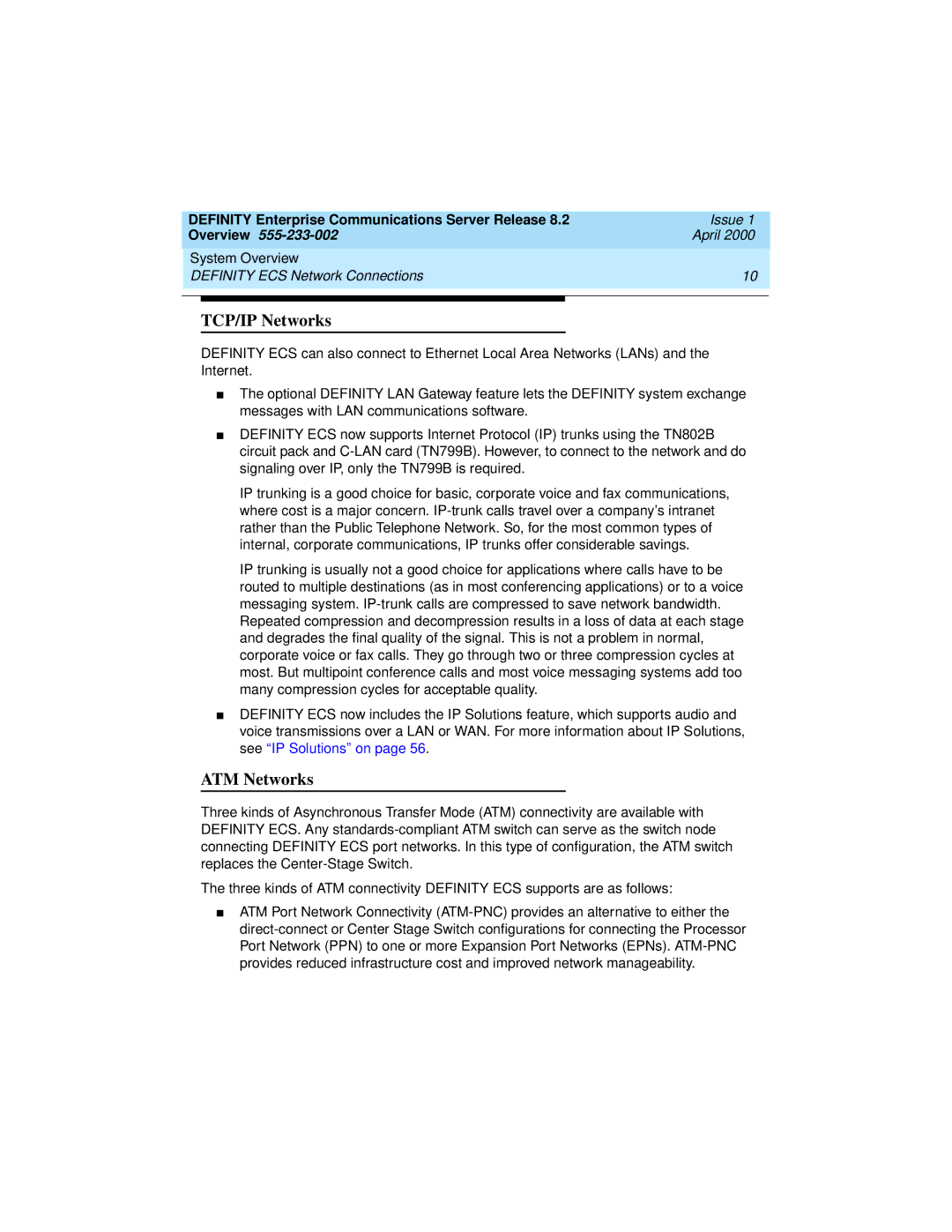 Lucent Technologies 9400, 8400 manual TCP/IP Networks, ATM Networks 