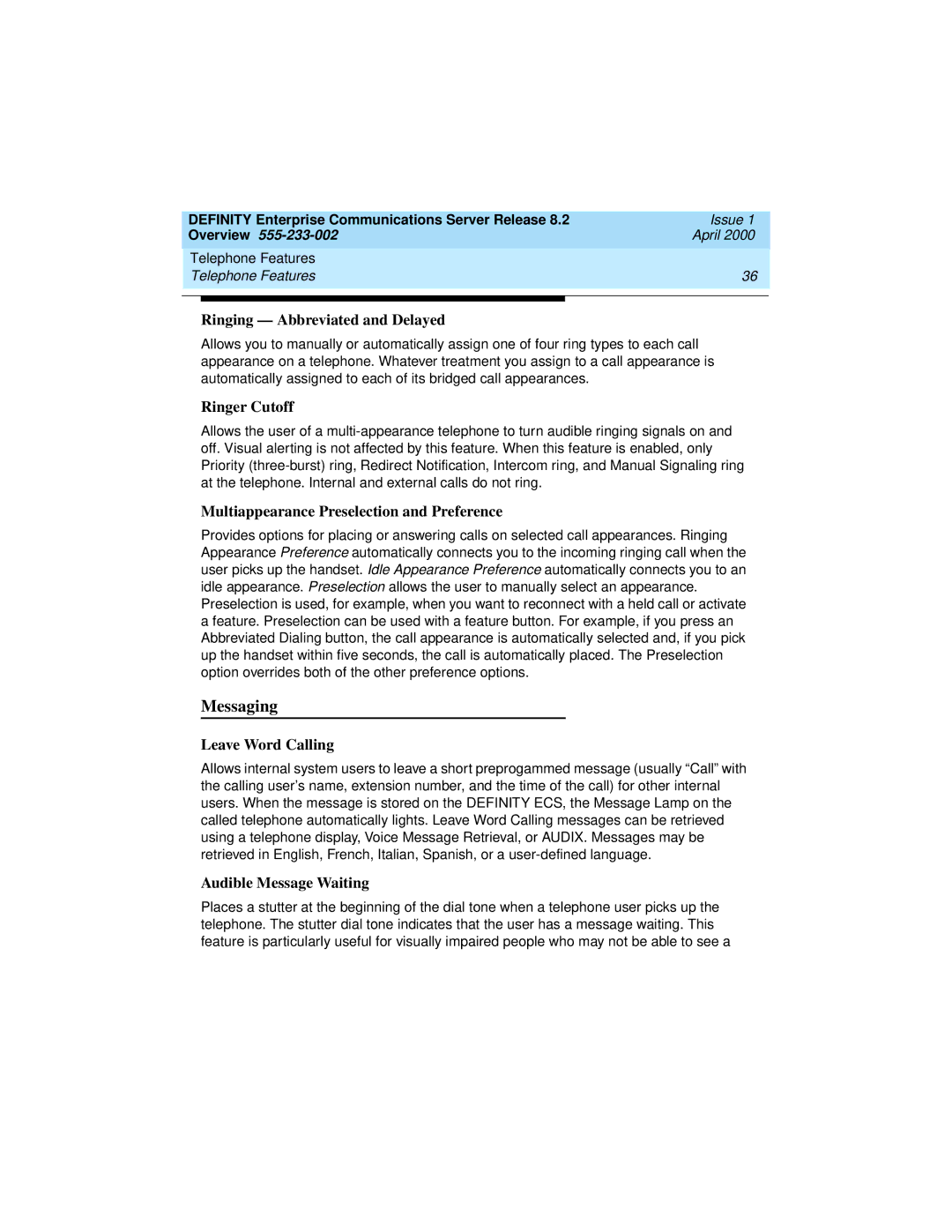 Lucent Technologies 9400, 8400 manual Messaging 