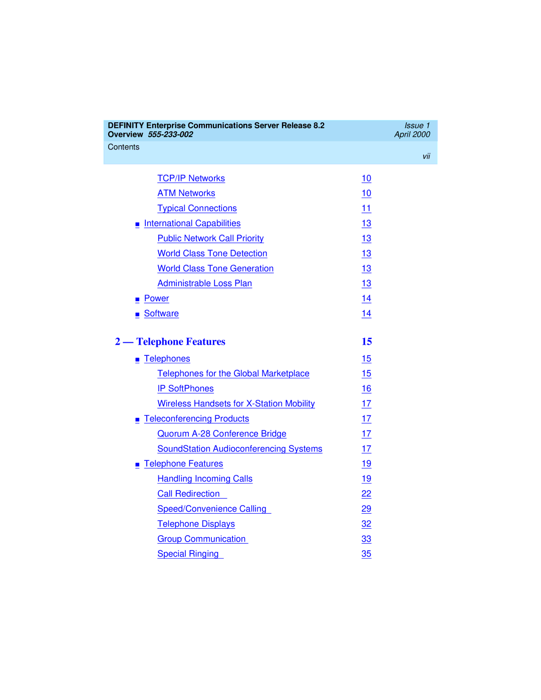 Lucent Technologies 8400, 9400 manual Telephone Features 