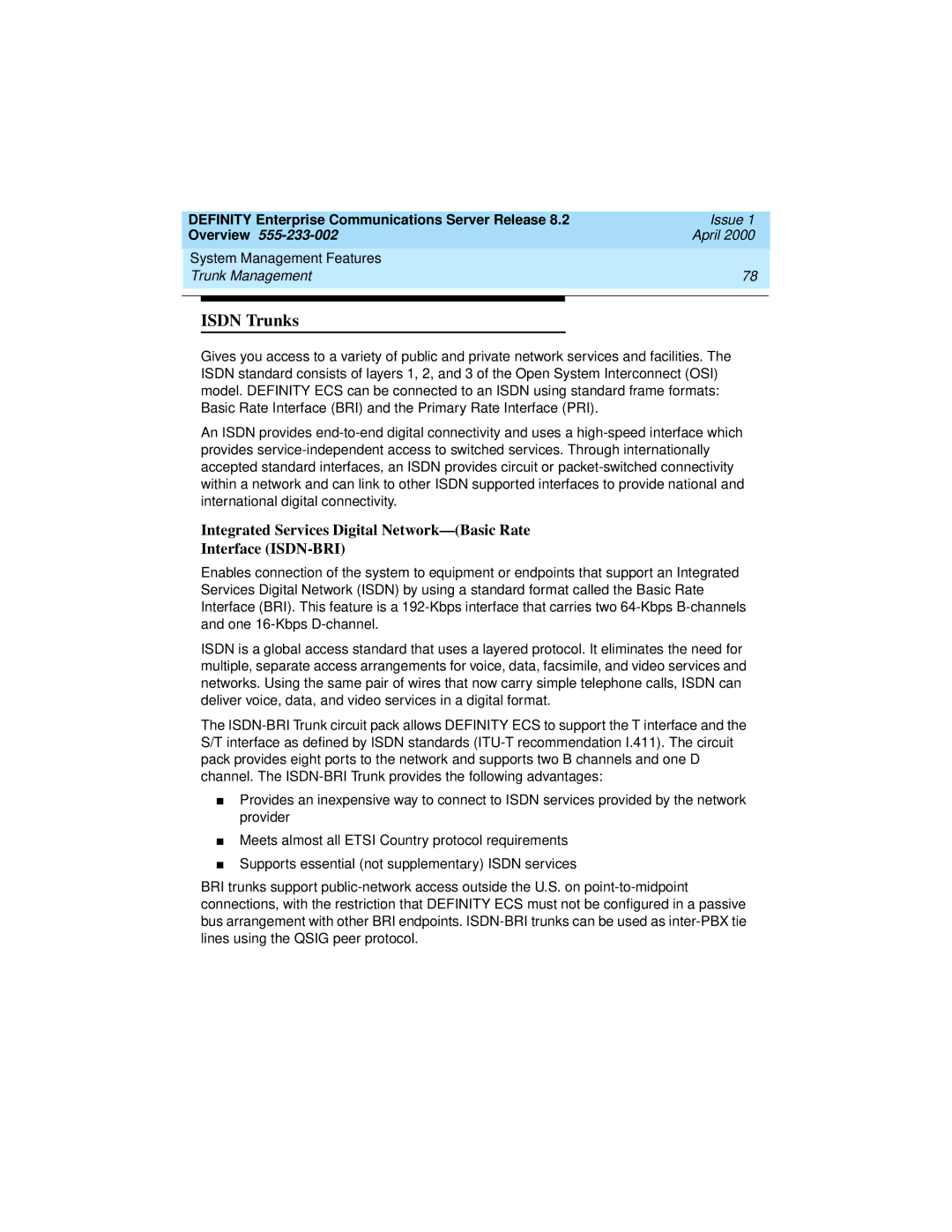 Lucent Technologies 9400, 8400 manual Isdn Trunks 