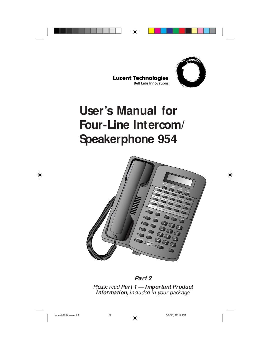 Lucent Technologies 954 user manual User’s Manual for Four-Line Intercom/ Speakerphone 