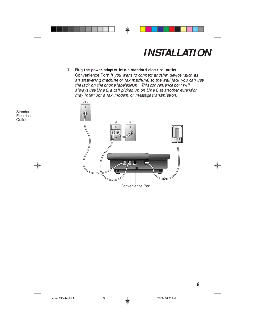 Lucent Technologies 954 user manual Standard Electrical Outlet Convenience Port 