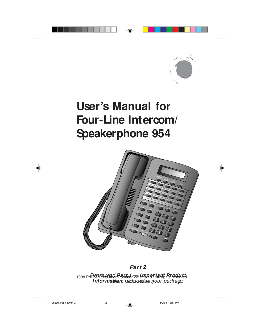 Lucent Technologies 954 user manual Philips Consumer Communications L.P. All rights reserved 