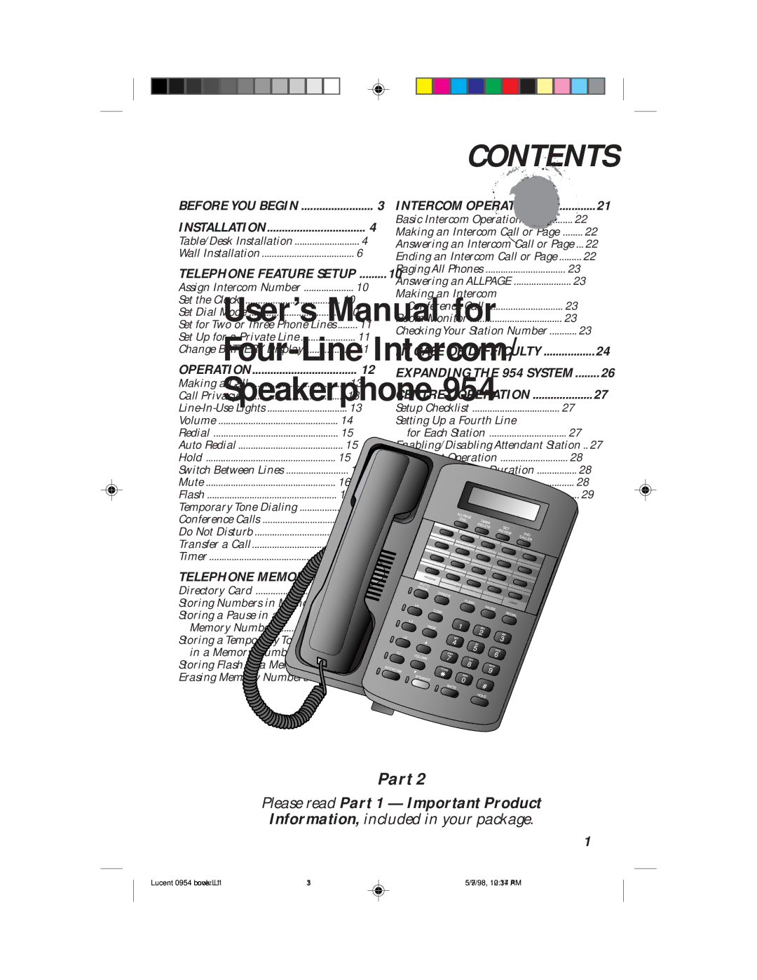 Lucent Technologies 954 user manual Contents 