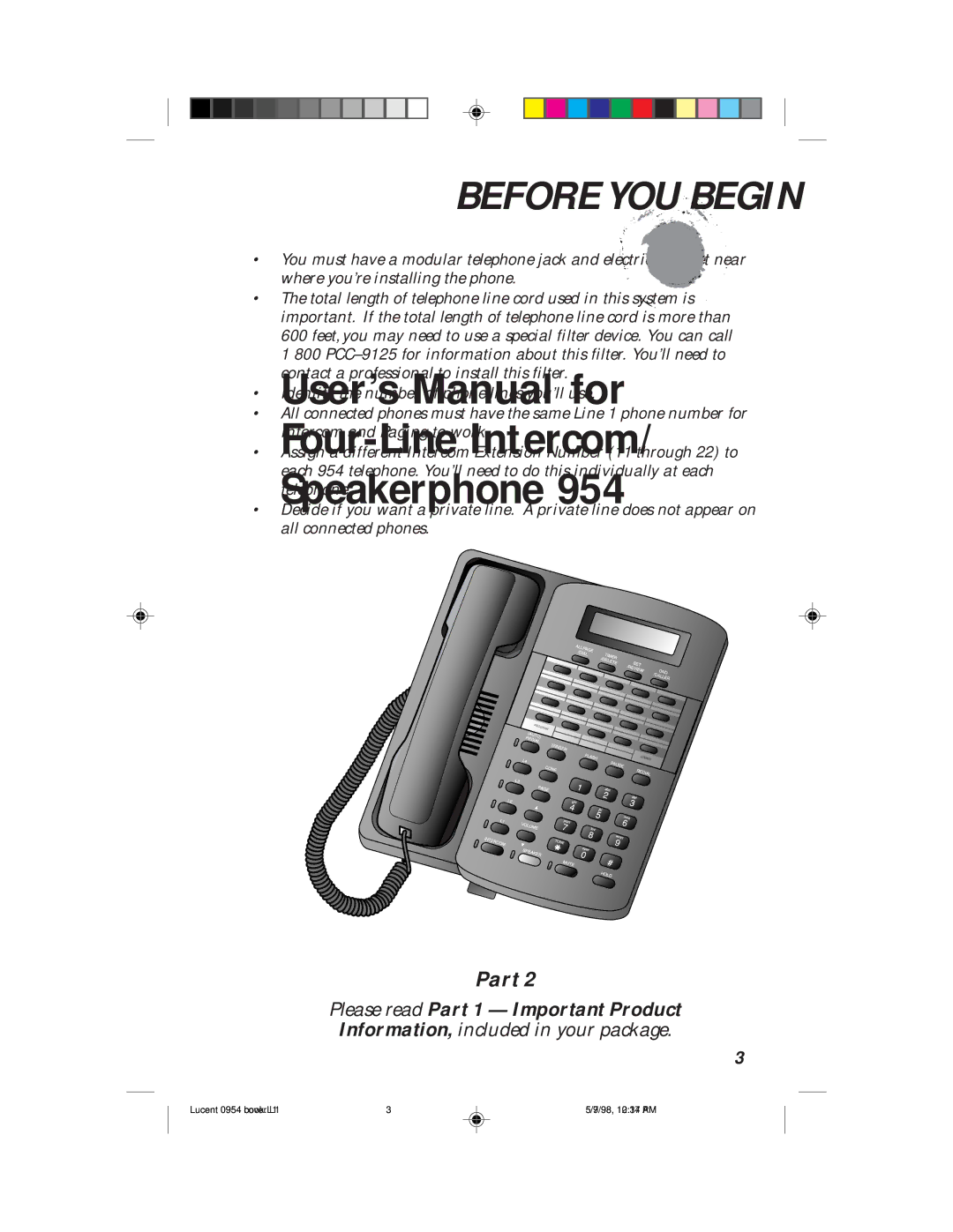 Lucent Technologies 954 user manual Before YOU Begin 