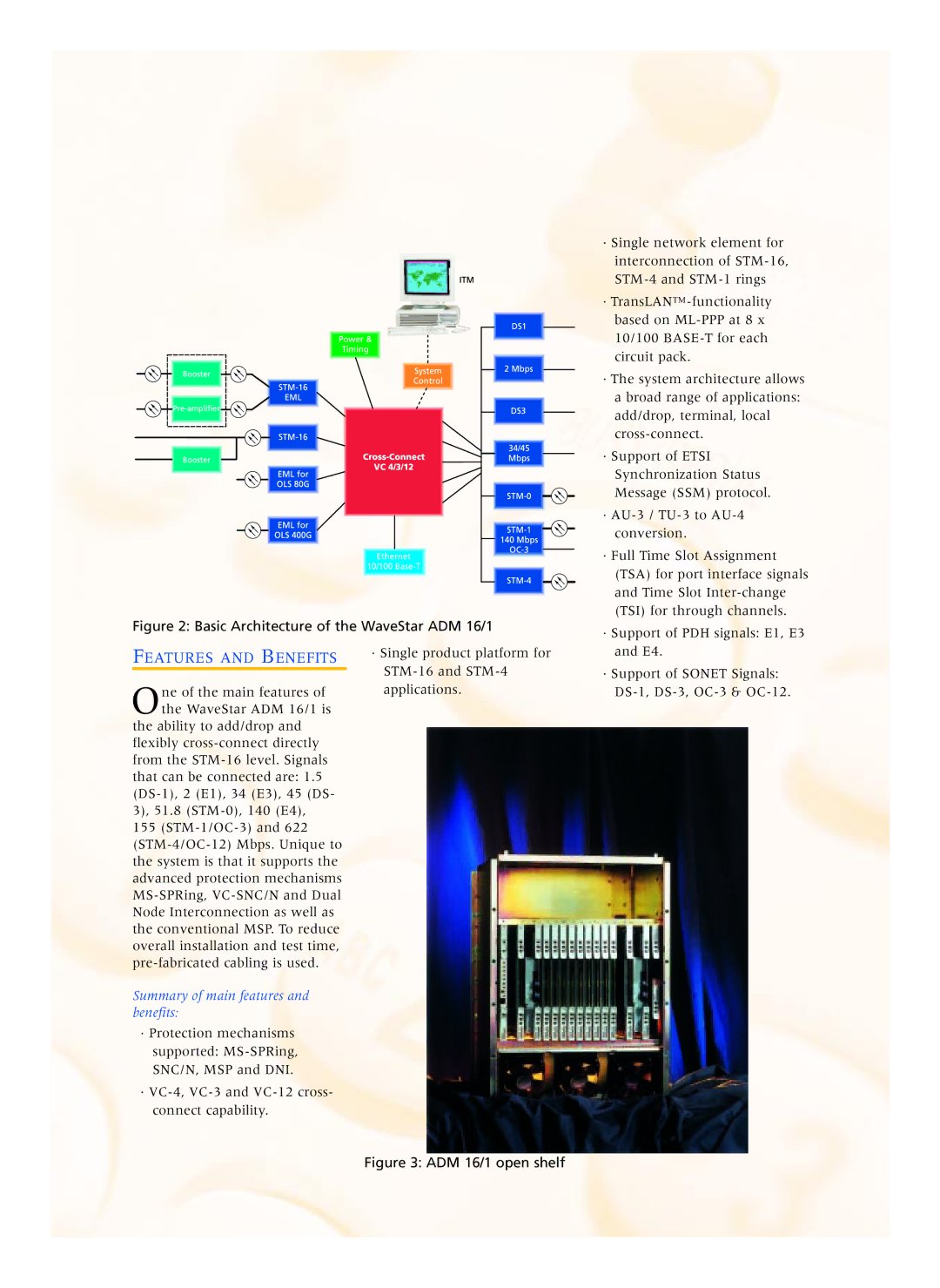 Lucent Technologies ADM 16/1 manual Features and Benefits, Summary of main features and benefits 