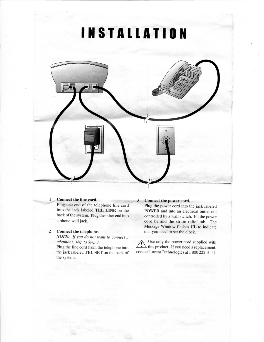 Lucent Technologies AS60 manual Installation, Connect the line cord 