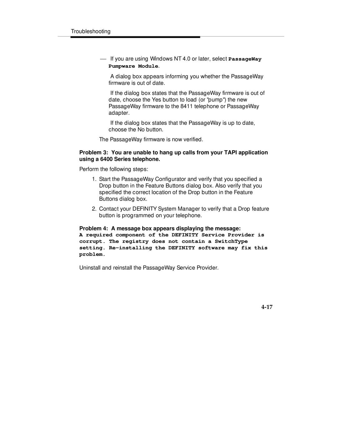 Lucent Technologies Comcode 108239393 manual Problem 4 a message box appears displaying the message 