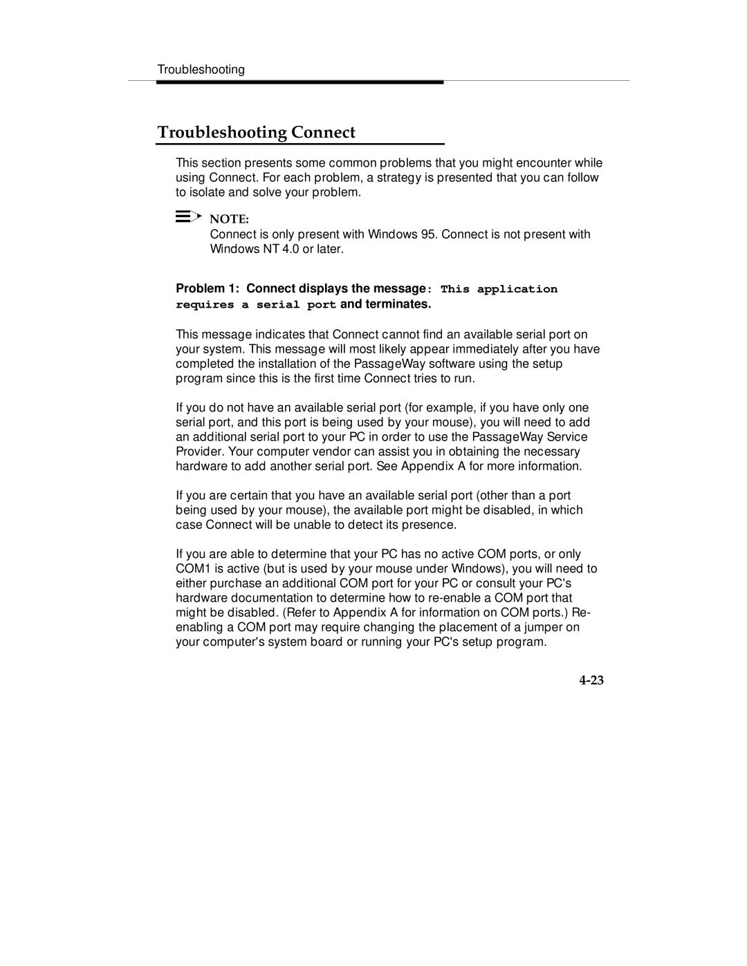 Lucent Technologies Comcode 108239393 Troubleshooting Connect, Problem 1 Connect displays the message This application 