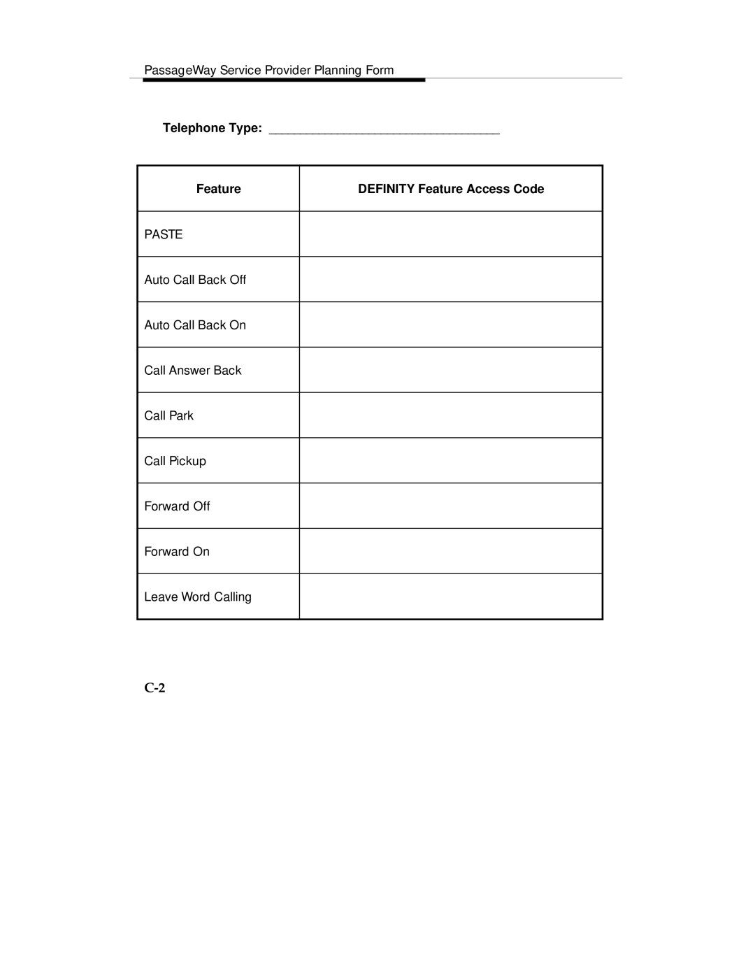 Lucent Technologies Comcode 108239393 manual Feature Definity Feature Access Code, Paste 