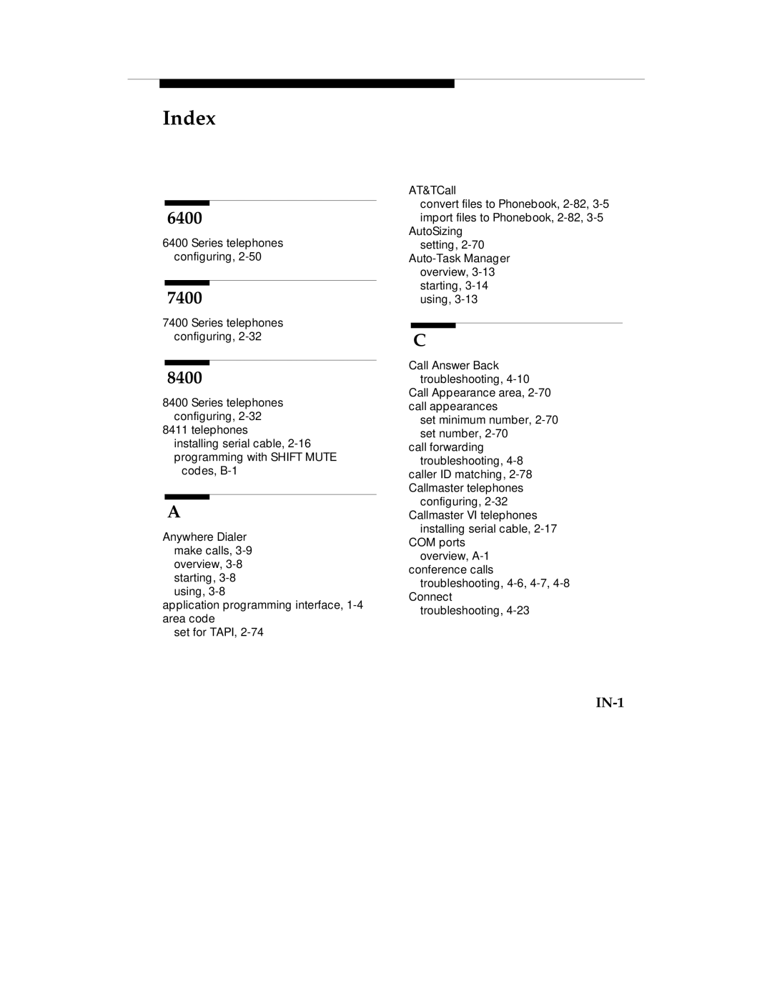 Lucent Technologies Comcode 108239393 manual 6400, 7400, 8400, IN-1 