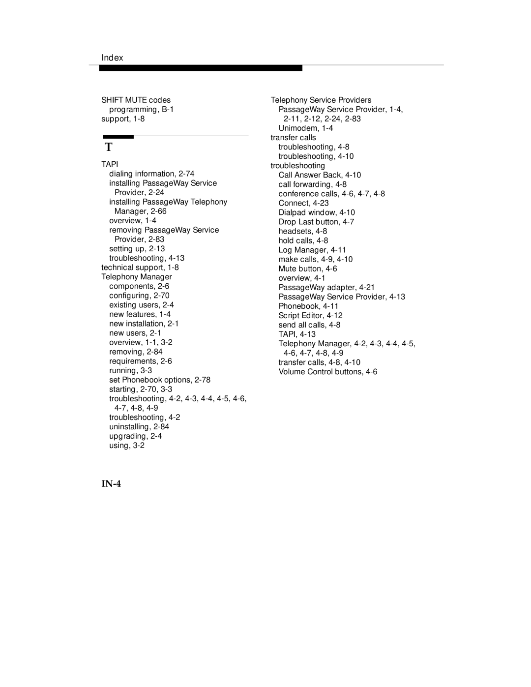 Lucent Technologies Comcode 108239393 manual IN-4, Tapi 