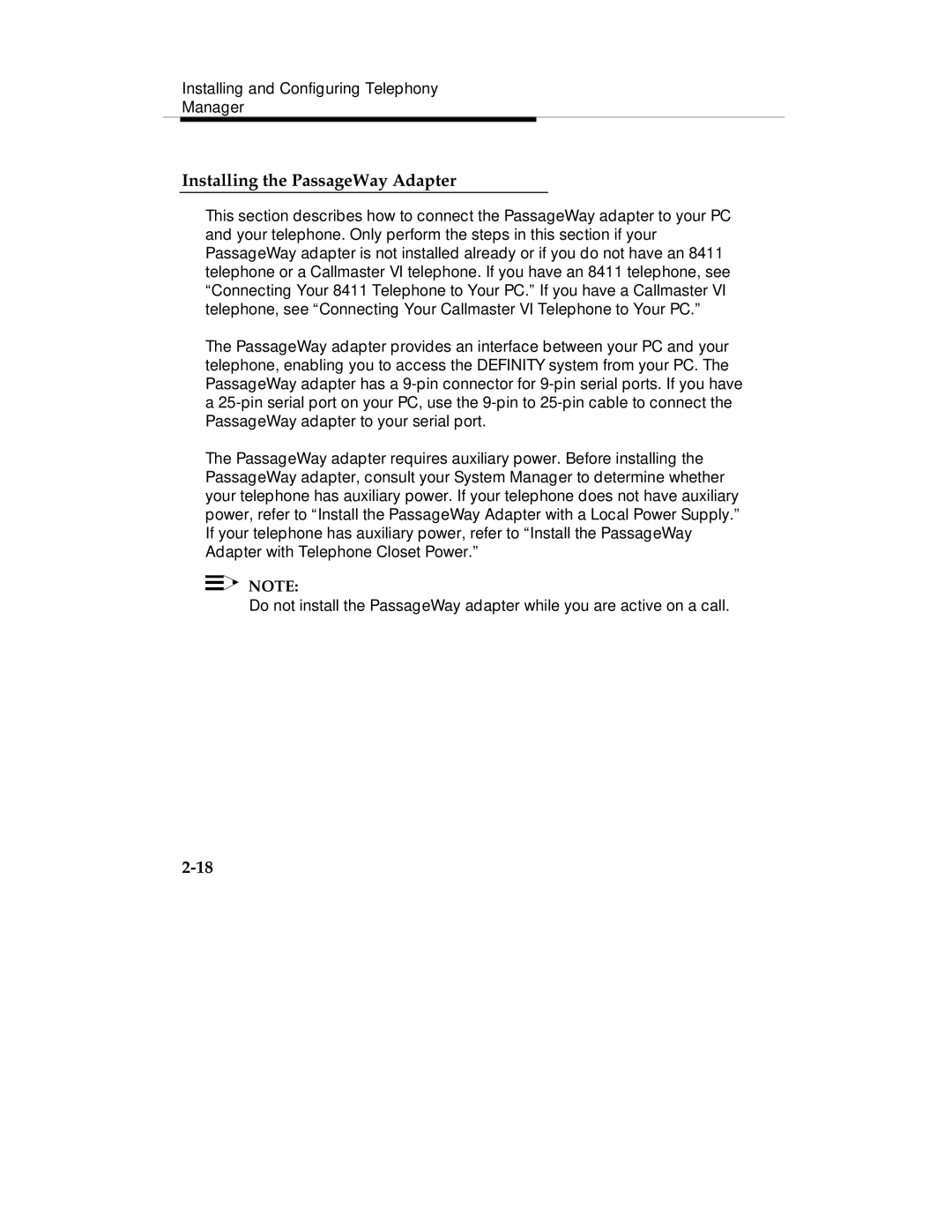 Lucent Technologies Comcode 108239393 manual Installing the PassageWay Adapter 