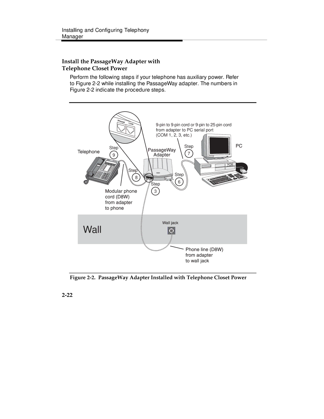 Lucent Technologies Comcode 108239393 manual Wall, Install the PassageWay Adapter with Telephone Closet Power 