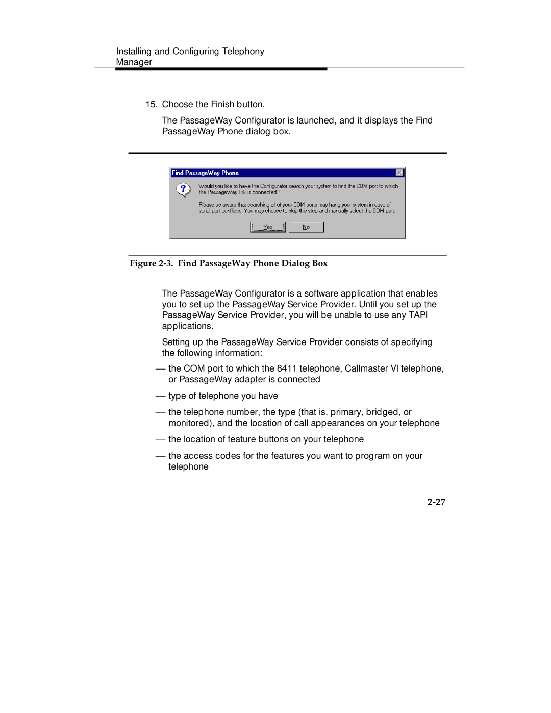 Lucent Technologies Comcode 108239393 manual Find PassageWay Phone Dialog Box 