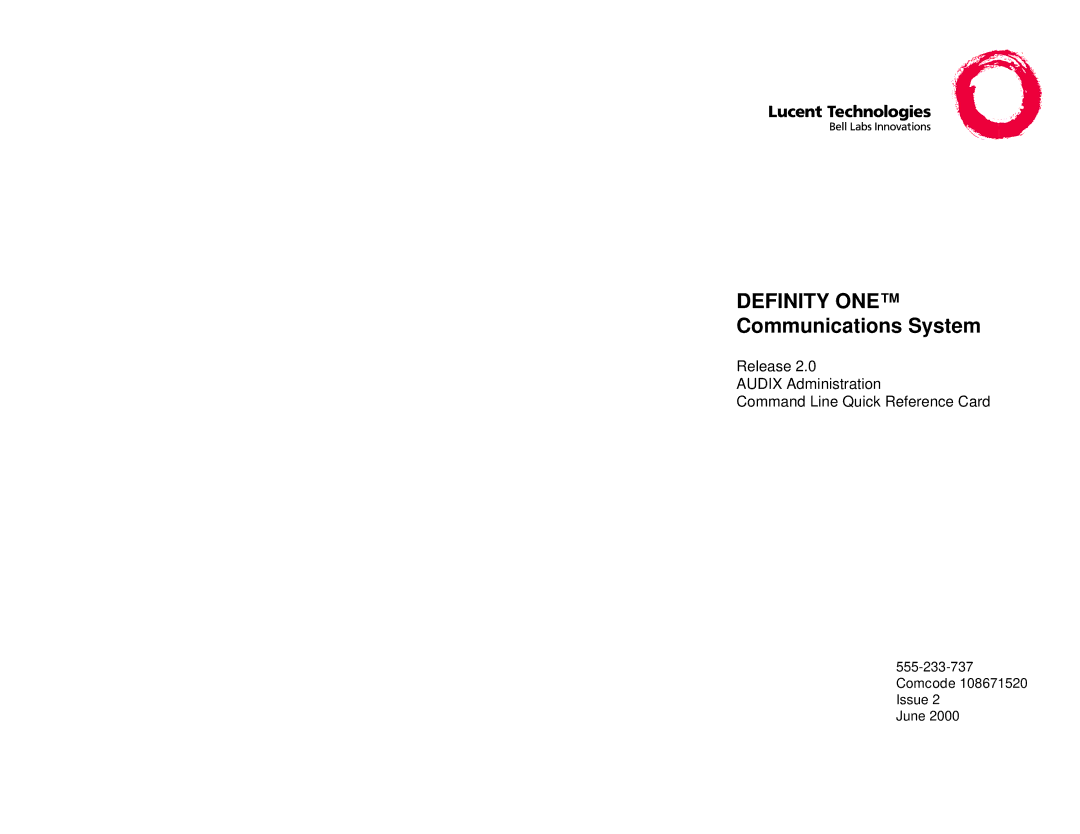 Lucent Technologies Comcode 108671520 manual Definity ONE Communications System 