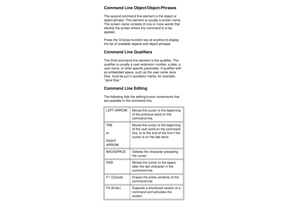 Lucent Technologies Comcode 108671520 Command Line Object/Object-Phrases, Command Line Qualifiers, Command Line Editing 