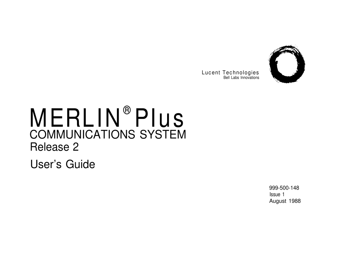 Lucent Technologies Communications System manual Merlin PIus 