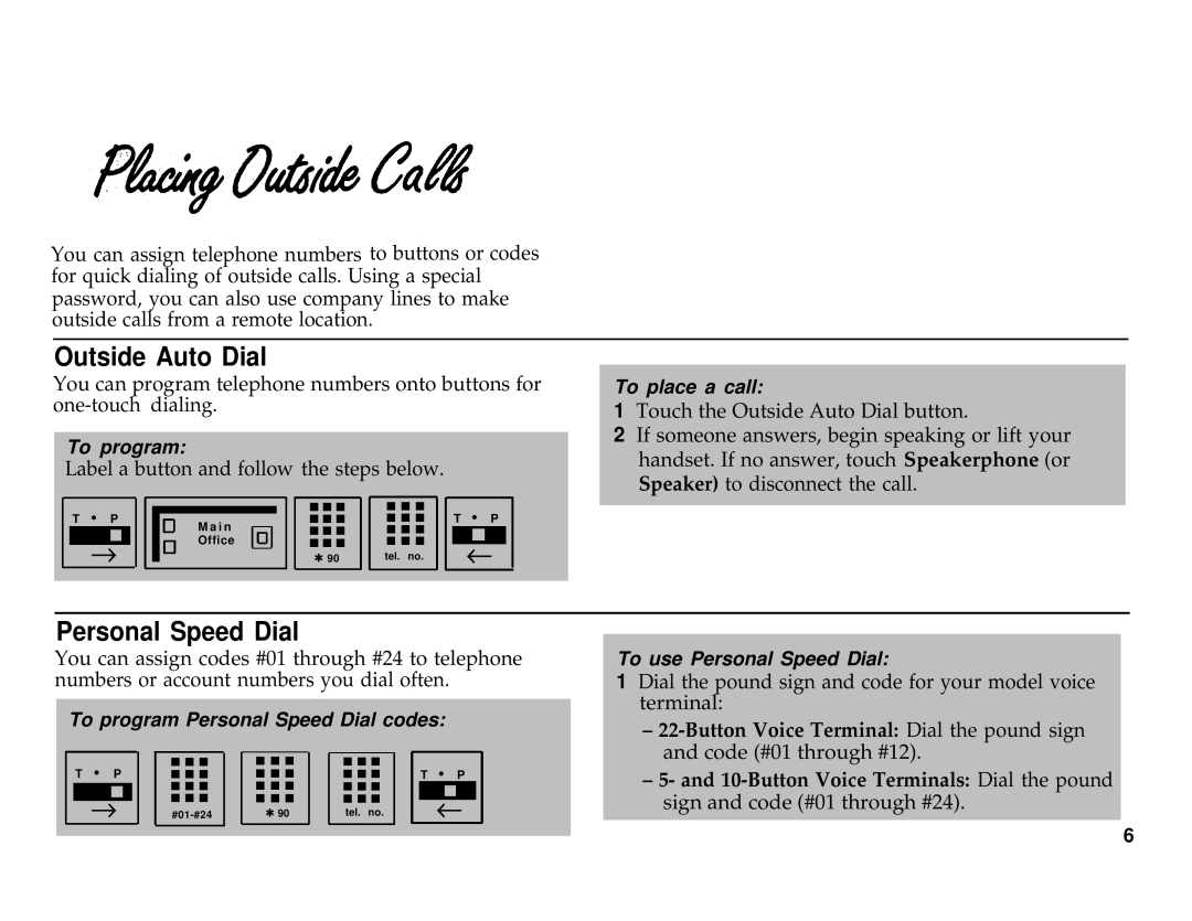 Lucent Technologies Communications System Outside Auto Dial, Personal Speed Dial, Button Voice Terminals Dial the pound 