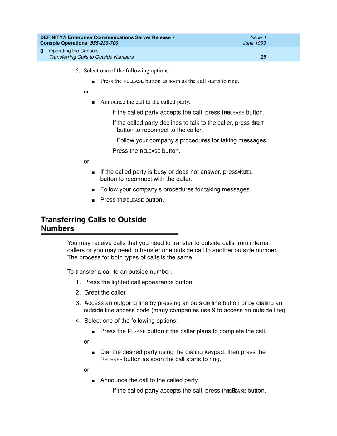 Lucent Technologies Enterprise Communications Server manual Transferring Calls to Outside Numbers 