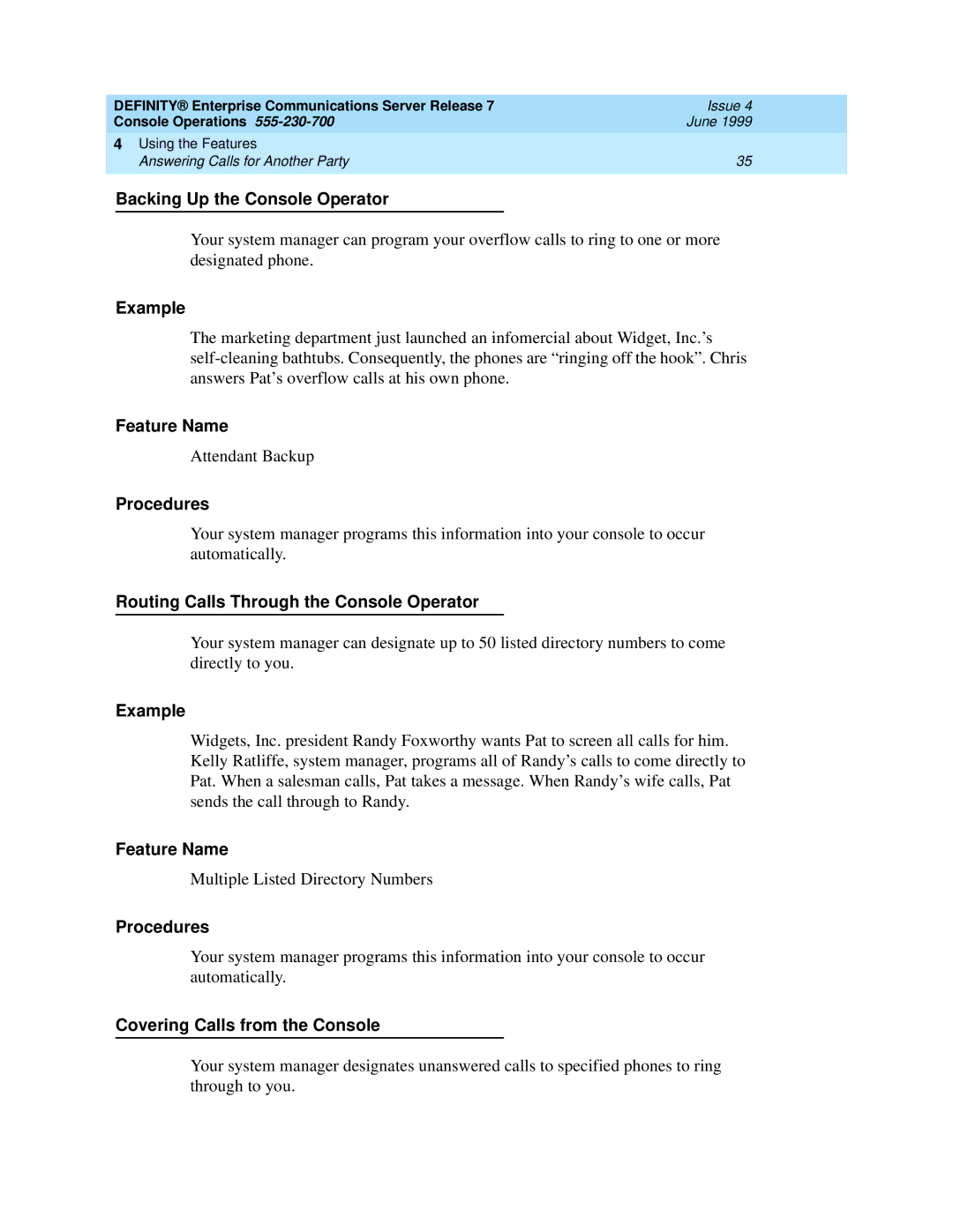 Lucent Technologies Enterprise Communications Server Backing Up the Console Operator, Covering Calls from the Console 