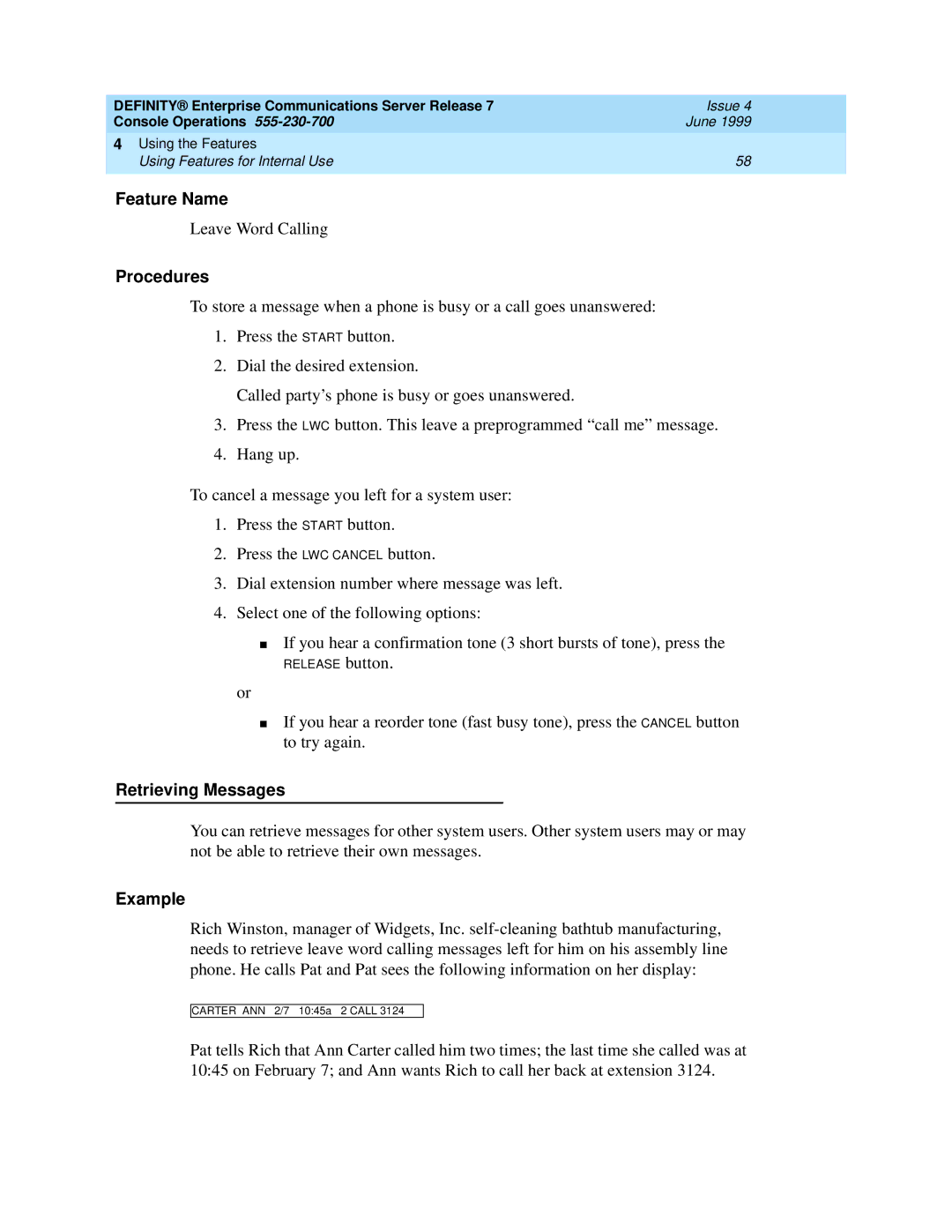 Lucent Technologies Enterprise Communications Server manual Retrieving Messages 