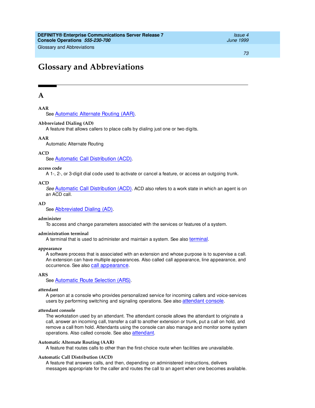 Lucent Technologies Enterprise Communications Server manual Glossary and Abbreviations 