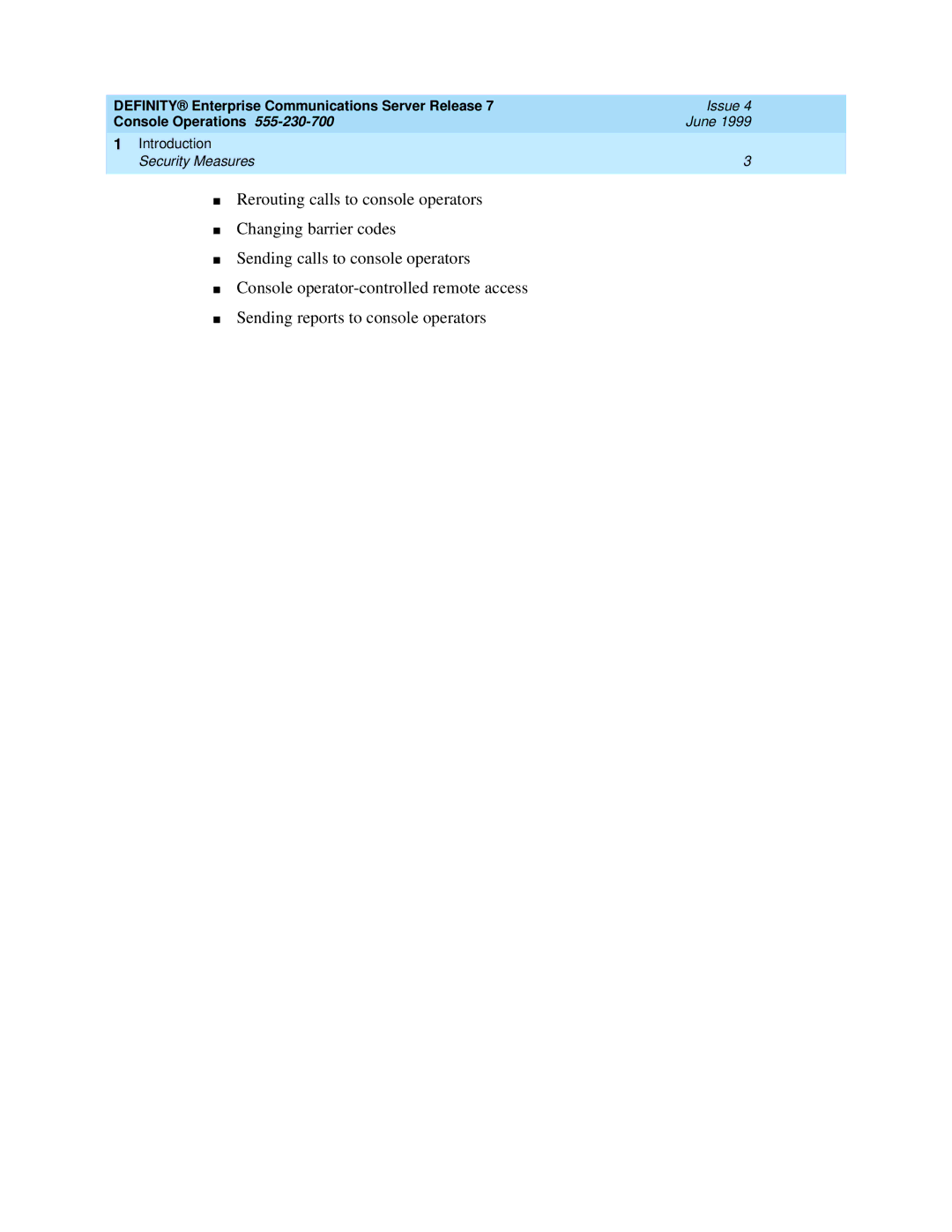 Lucent Technologies Enterprise Communications Server manual Introduction Security Measures 