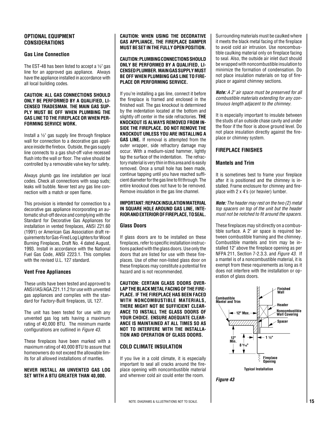 Lucent Technologies EST-48 Optional Equipment Considerations, Cold Climate Insulation, Fireplace Finishes 