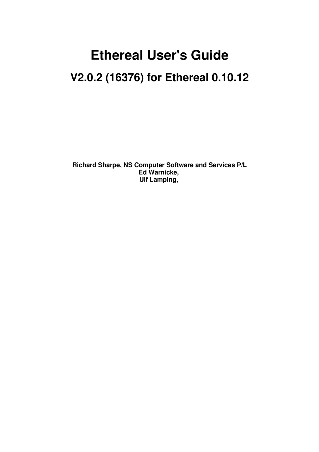 Lucent Technologies manual Ethereal Users Guide, V2.0.2 16376 for Ethereal 