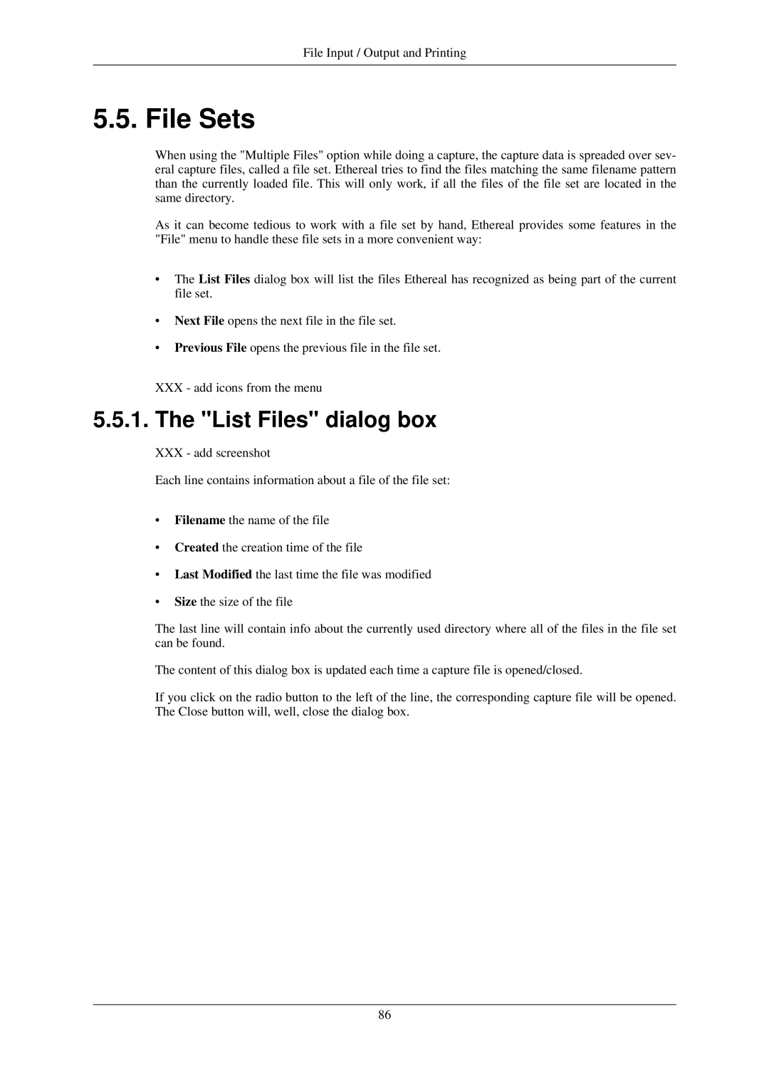 Lucent Technologies Ethereal manual File Sets, List Files dialog box 