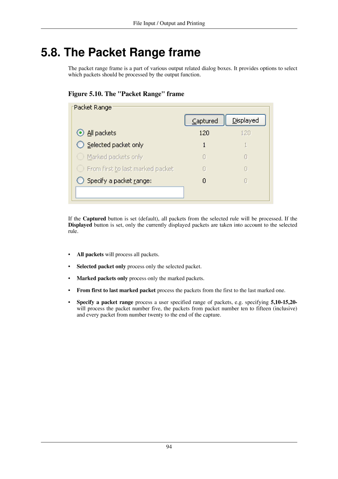 Lucent Technologies Ethereal manual The Packet Range frame 