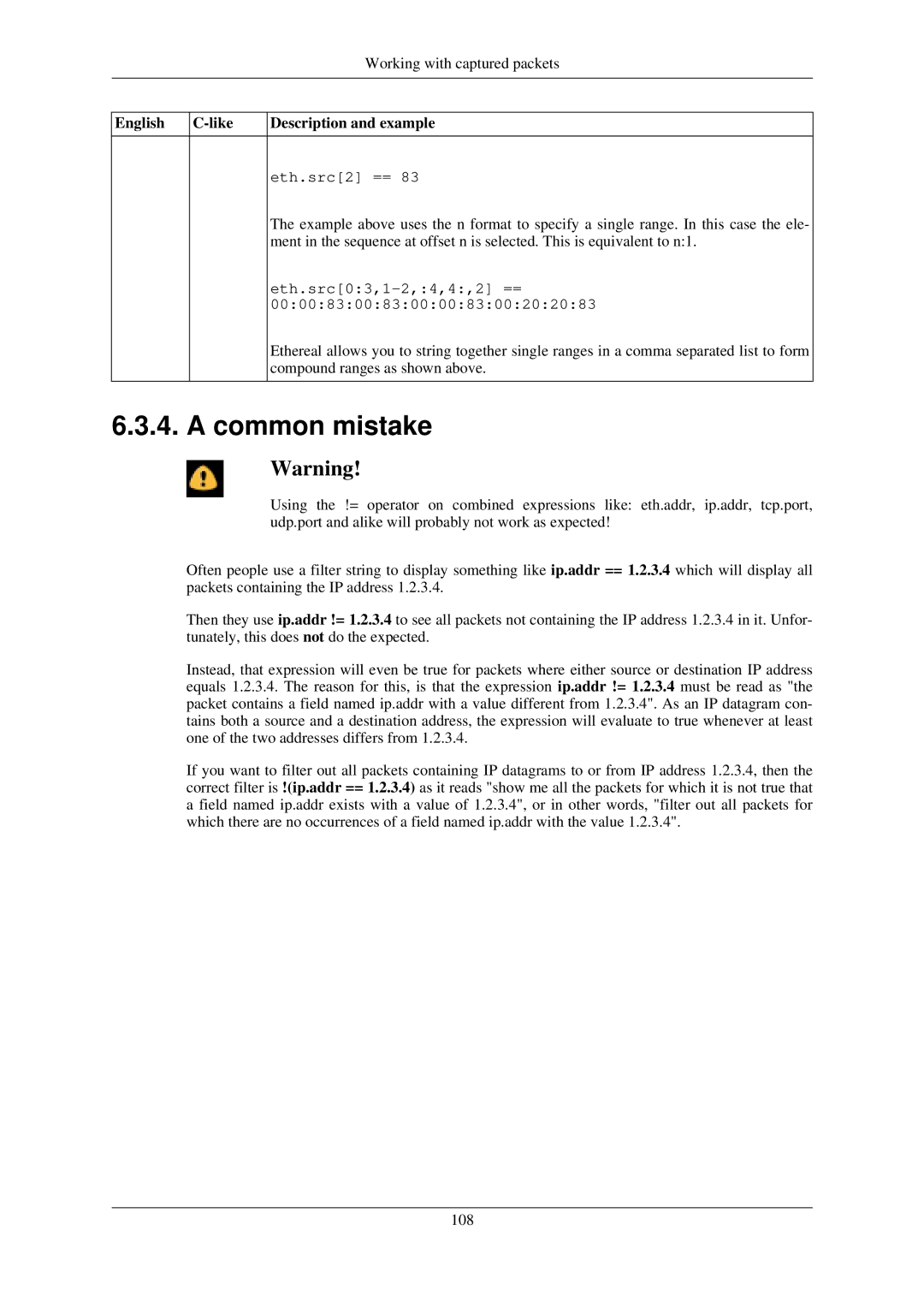 Lucent Technologies Ethereal manual Common mistake 