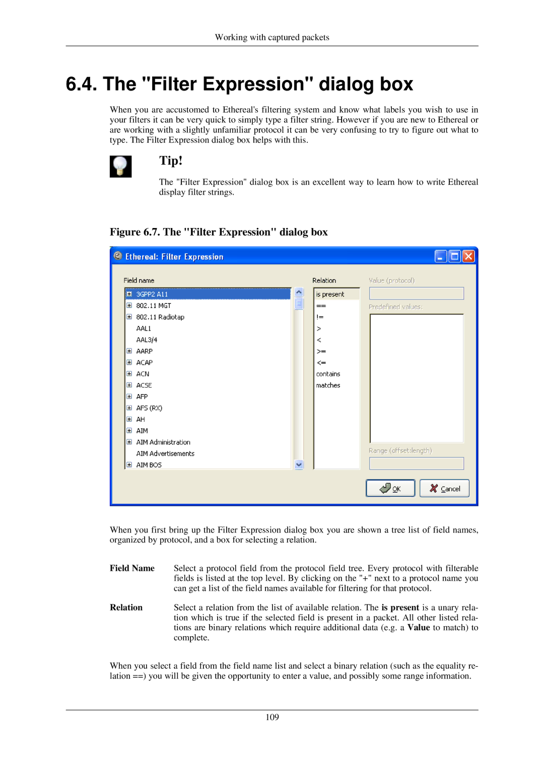 Lucent Technologies Ethereal manual Filter Expression dialog box 