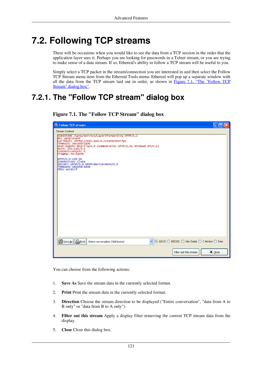 Lucent Technologies Ethereal manual Following TCP streams, Follow TCP stream dialog box 