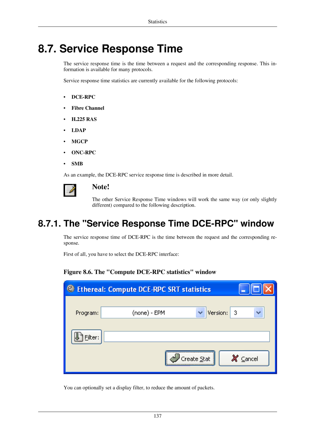 Lucent Technologies Ethereal manual Service Response Time DCE-RPC window, Fibre Channel 225 RAS 