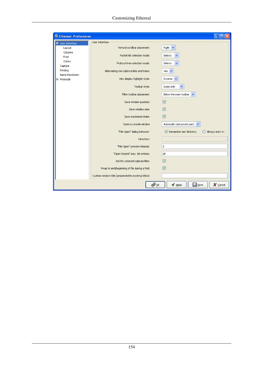 Lucent Technologies manual Customizing Ethereal 154 