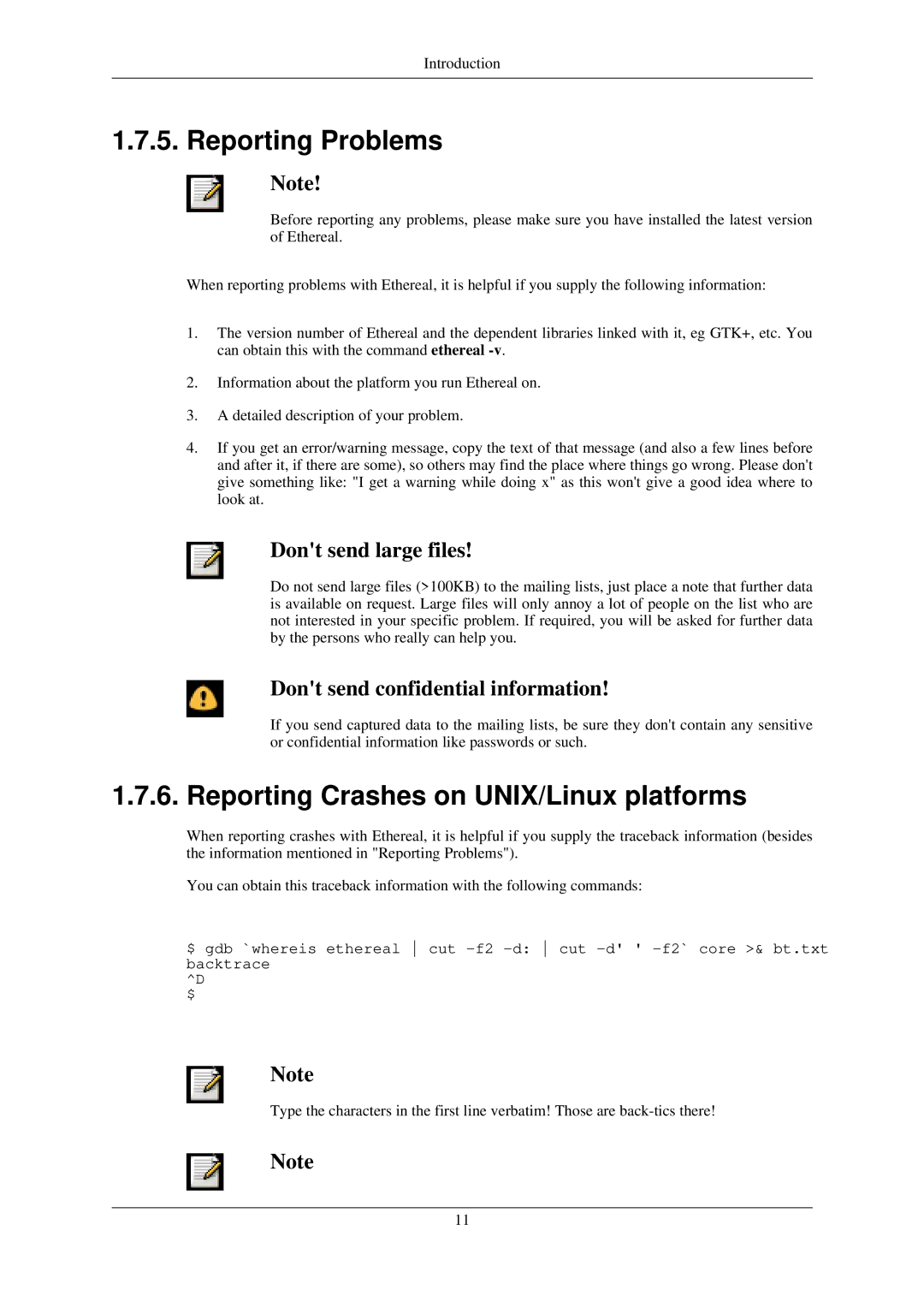 Lucent Technologies Ethereal manual Reporting Problems, Reporting Crashes on UNIX/Linux platforms 