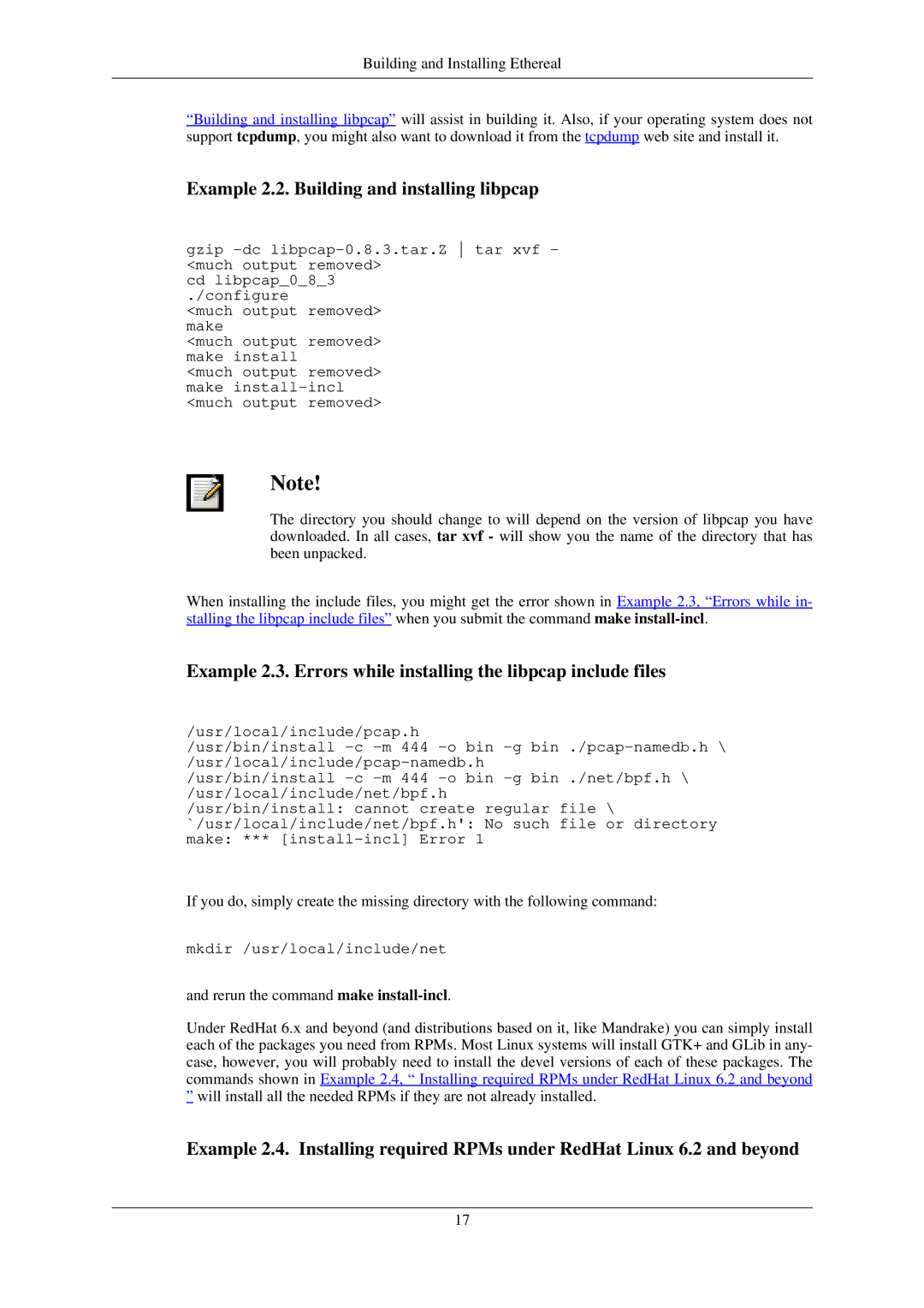 Lucent Technologies Ethereal manual Example 2.2. Building and installing libpcap 