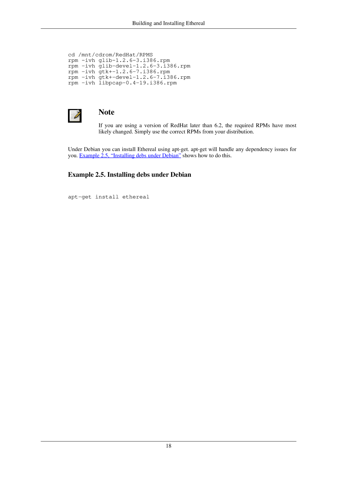 Lucent Technologies Ethereal manual Example 2.5. Installing debs under Debian 