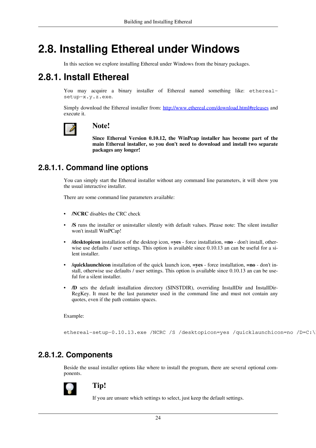 Lucent Technologies manual Installing Ethereal under Windows, Install Ethereal 