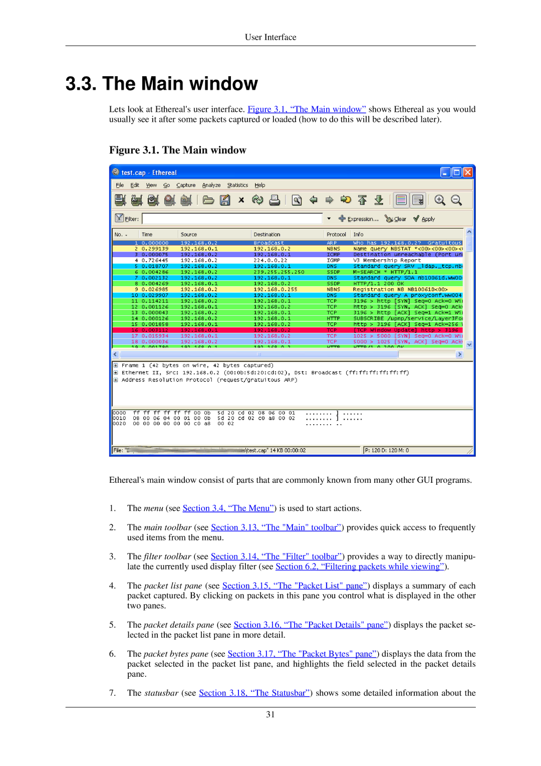 Lucent Technologies Ethereal manual Main window 