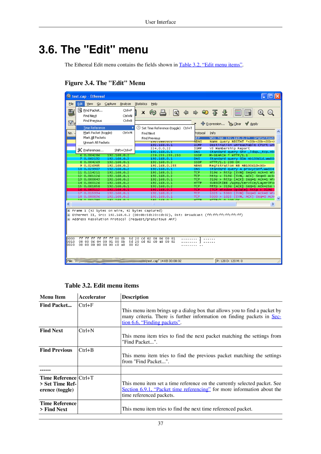 Lucent Technologies Ethereal manual Edit menu 