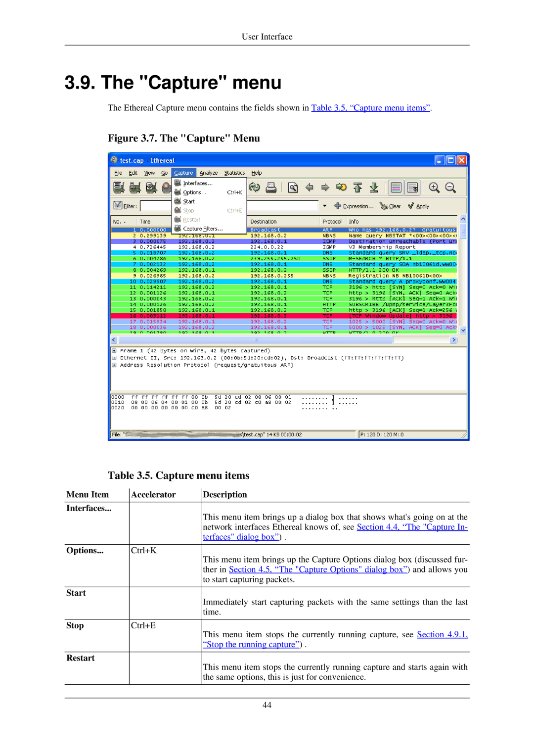 Lucent Technologies Ethereal manual Capture menu 